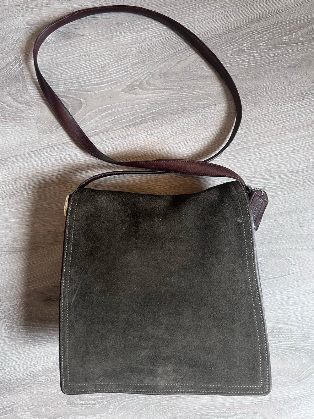 vintage Coach olive Fatigue Monterey Flap Suede Bag (Style 6148)